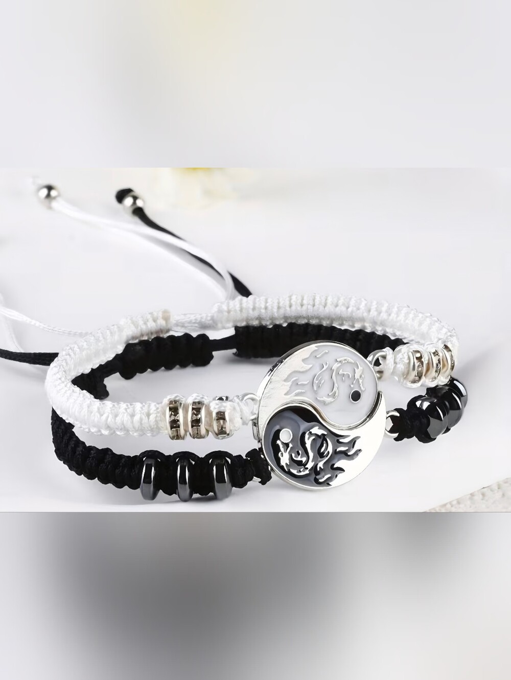 Black & White Yin Yang Braided Friendship Bracelet Set